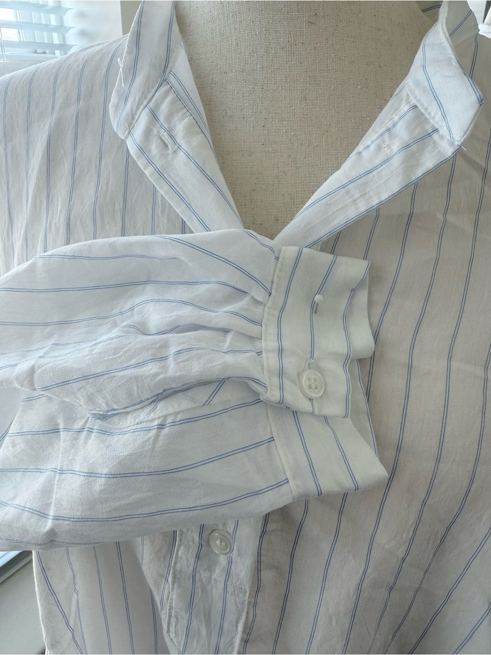 Zara White Blouse with Light Blue Pinstripes - Picture 5 of 10